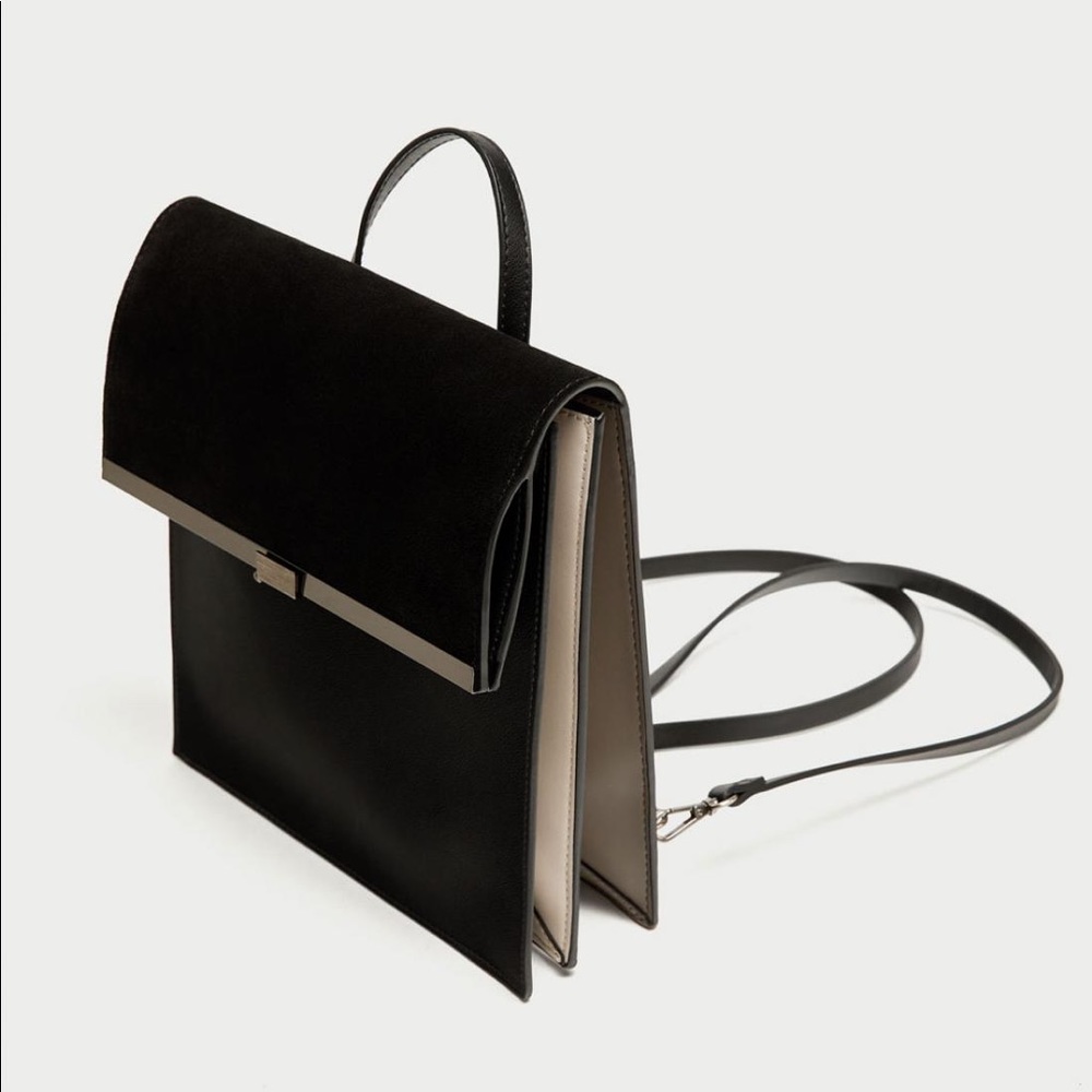 Zara Black Faux Leather Backpack w/ Secret Pocket